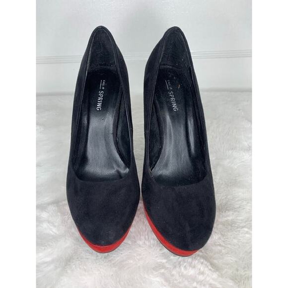 Call It Spring Black & Red Platform Heels With Tartan Accents Size 6 - Picture 2 of 8